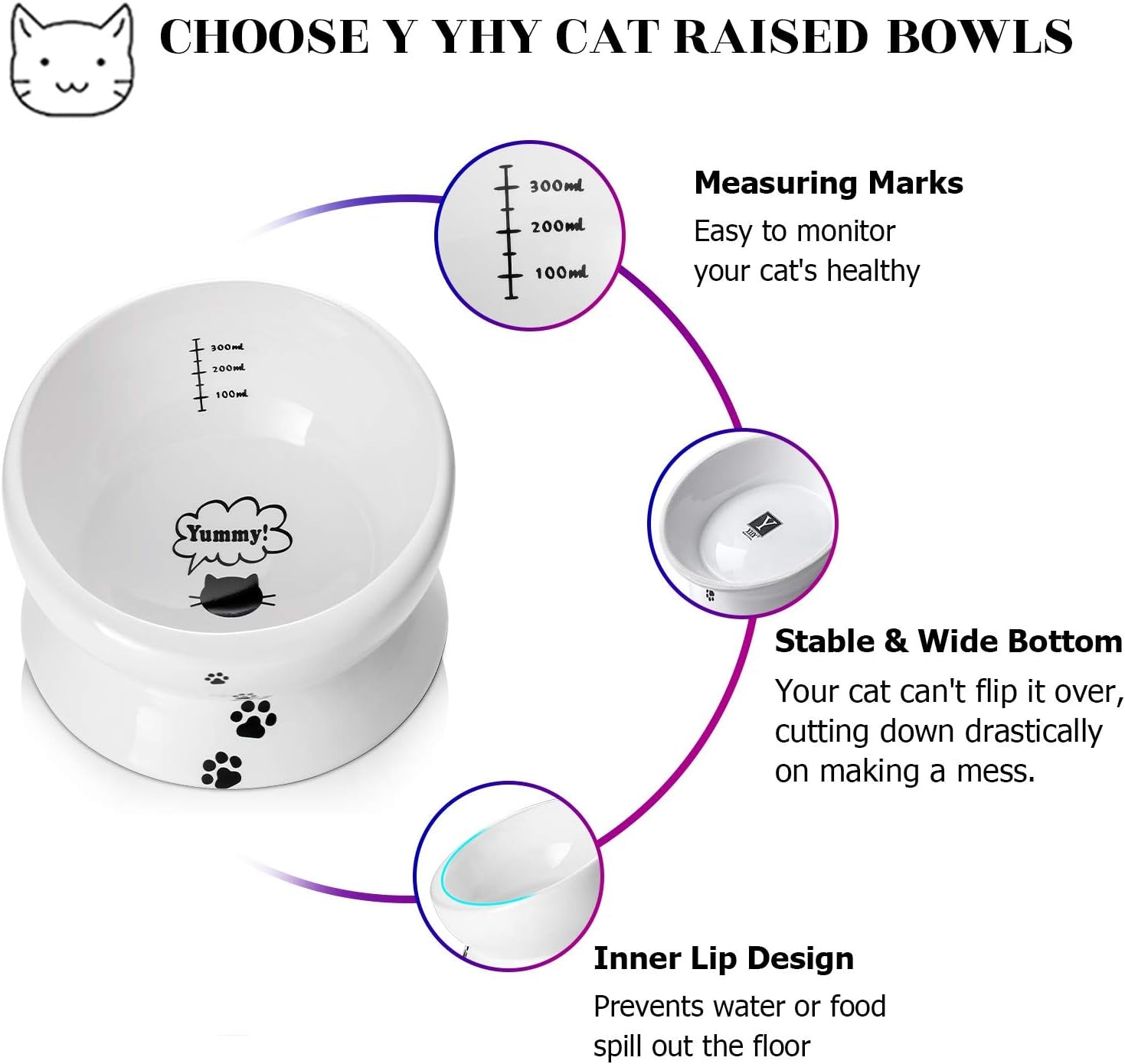 Elevated Ceramic Cat and Small Dog Food and Water Bowl, Tilted Design, 15 Oz Capacity, No Spill, Dishwasher Safe