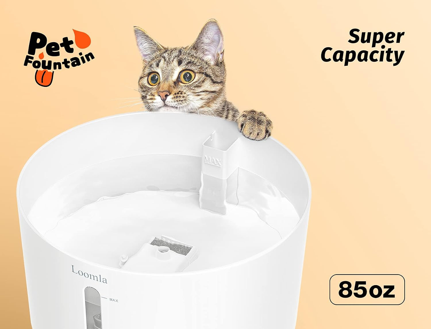 Automatic Pet Water Fountain, 85oz/2.5L Indoor Dispenser for Cats and Dogs with LED Lighting and 2 Replacement Filters (White)