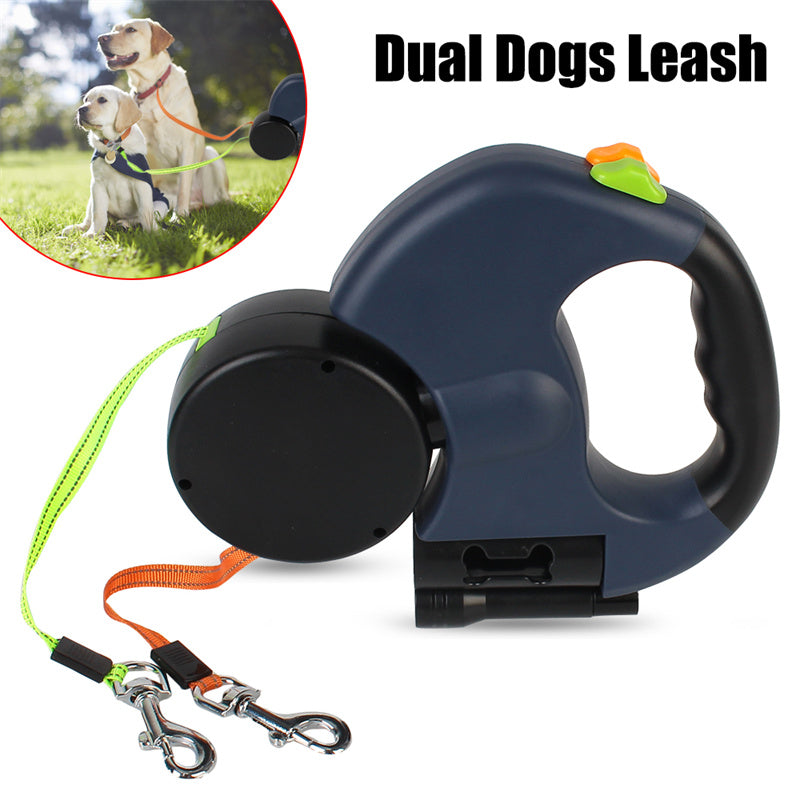 Retractable Reflective Dog Leash for Small Dogs with 360° Swivel and Integrated Lights - Dual Pet Walking Solution