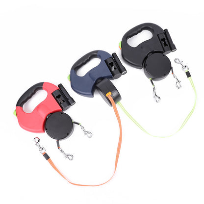 Retractable Reflective Dog Leash for Small Dogs with 360° Swivel and Integrated Lights - Dual Pet Walking Solution