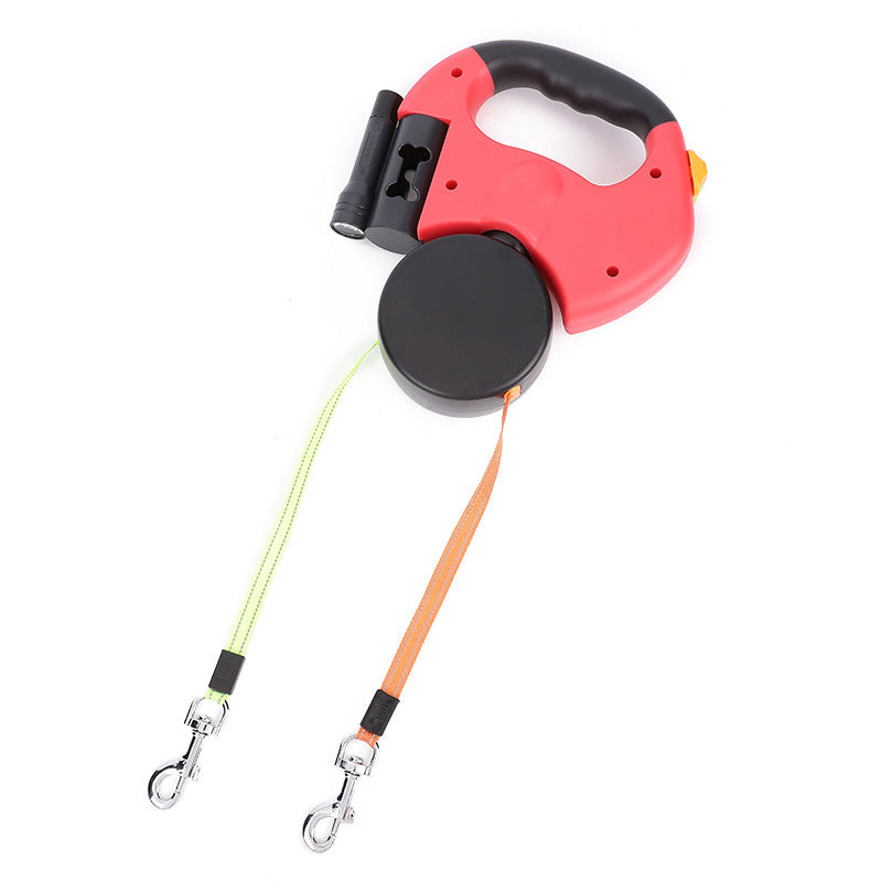 Retractable Reflective Dog Leash for Small Dogs with 360° Swivel and Integrated Lights - Dual Pet Walking Solution