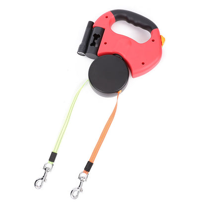 Retractable Reflective Dog Leash for Small Dogs with 360° Swivel and Integrated Lights - Dual Pet Walking Solution
