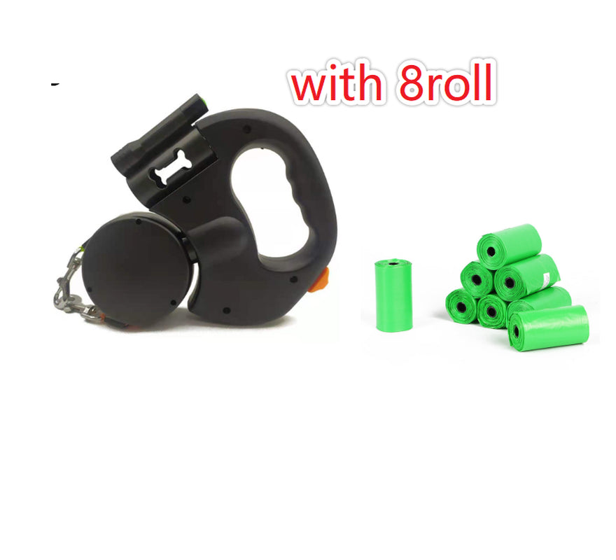Retractable Reflective Dog Leash for Small Dogs with 360° Swivel and Integrated Lights - Dual Pet Walking Solution