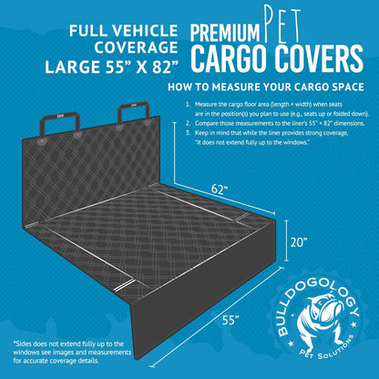 Bulldogology Heavy-Duty Waterproof SUV Cargo Liner for Dogs - 55" x 82" Nonslip Trunk Cover for Pet Protection in SUVs, Vans, and Cars (Large, Black)