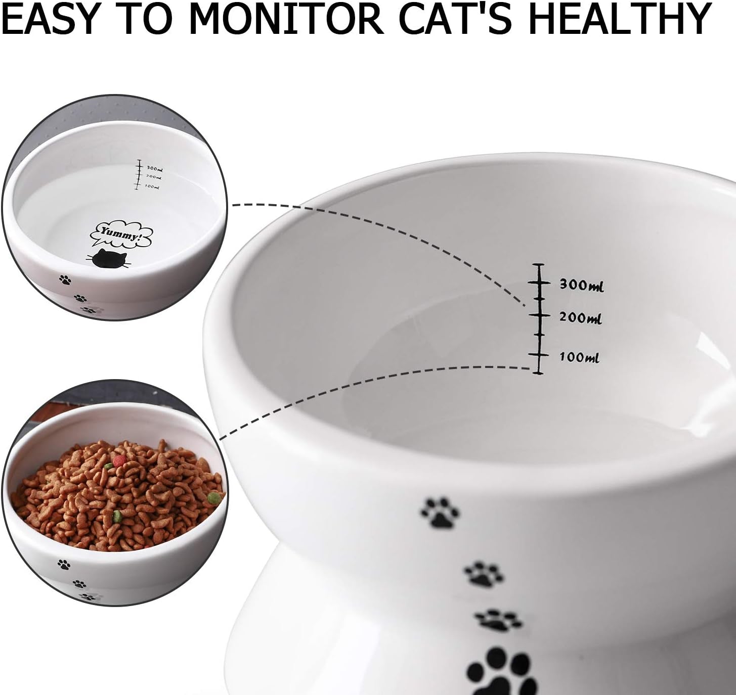 Elevated Ceramic Cat and Small Dog Food and Water Bowl, Tilted Design, 15 Oz Capacity, No Spill, Dishwasher Safe