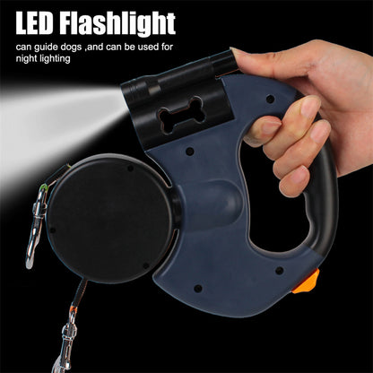 Retractable Reflective Dog Leash for Small Dogs with 360° Swivel and Integrated Lights - Dual Pet Walking Solution