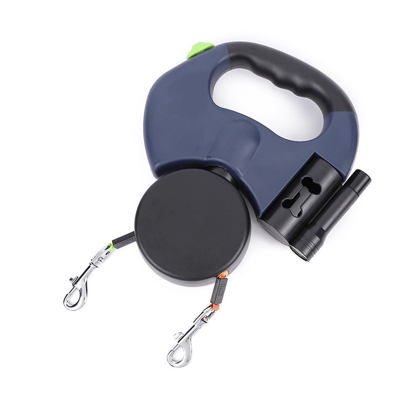Retractable Reflective Dog Leash for Small Dogs with 360° Swivel and Integrated Lights - Dual Pet Walking Solution