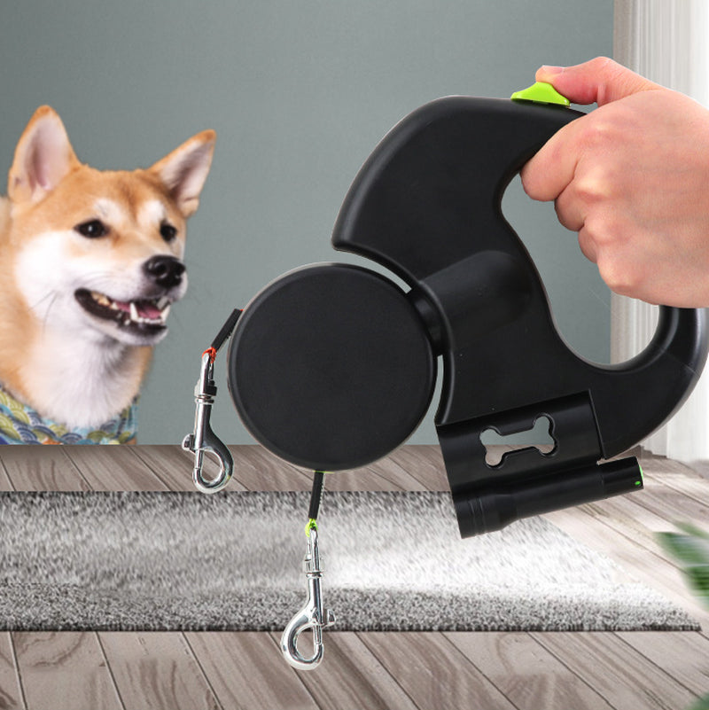 Retractable Reflective Dog Leash for Small Dogs with 360° Swivel and Integrated Lights - Dual Pet Walking Solution