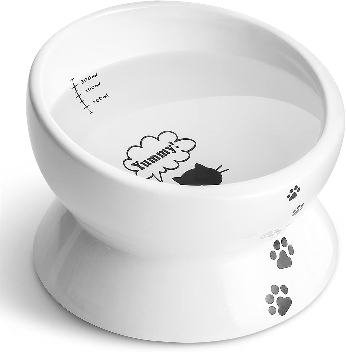 Elevated Ceramic Cat and Small Dog Food and Water Bowl, Tilted Design, 15 Oz Capacity, No Spill, Dishwasher Safe